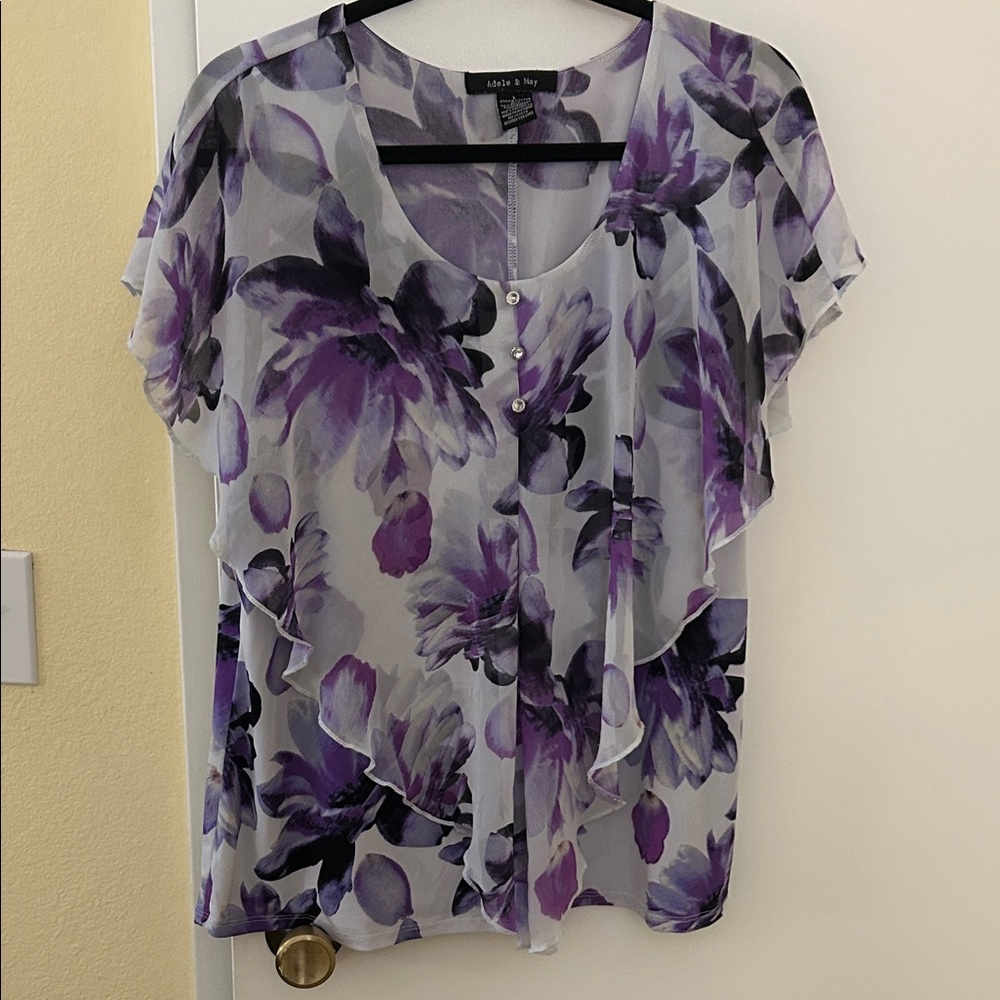 Andrea Jovine Purple and White Floral Blouse